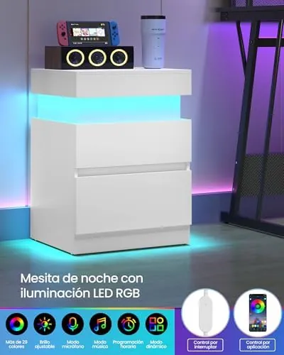 VASAGLE Kailyn, mesita de noche blanco nieve de tablero de aglomerado y mdf sobre marco metálico — imagen 5 de 6
