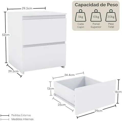 Vida Designs Denver, mesita de noche blanco de mdf y tablero de partículas — imagen 2 de 6