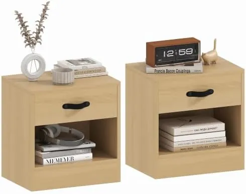 HOMCOM pack de 2, mesita de noche madera natural de melamina con veta de madera natural