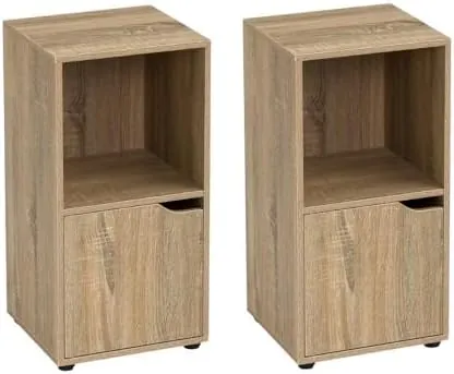 LOLAhome cubo (pack 2), mesita de noche roble de tablero laminado de 12 mm color roble