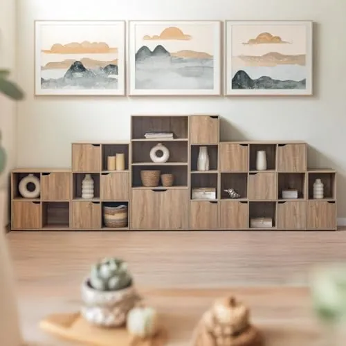 LOLAhome cubo (pack 2), mesita de noche roble de tablero laminado de 12 mm color roble — imagen 2 de 6