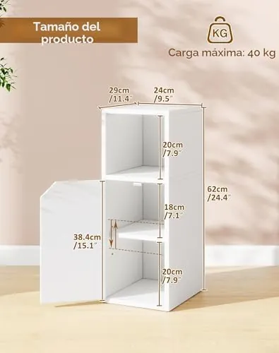 YMYNY estrecha (pack 2), mesita de noche blanco de madera de ingeniería con superficie impermeable — imagen 3 de 6