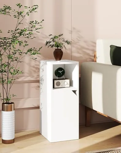 YMYNY estrecha (pack 2), mesita de noche blanco de madera de ingeniería con superficie impermeable — imagen 4 de 6