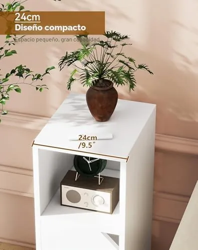 YMYNY estrecha (pack 2), mesita de noche blanco de madera de ingeniería con superficie impermeable — imagen 5 de 6