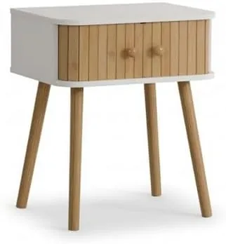 INDE MOBLEKIT INDE bambú, mesita de noche blanco con bambú de madera de ingeniería con puertas de bambú y patas cónicas de madera — imagen 4 de 6