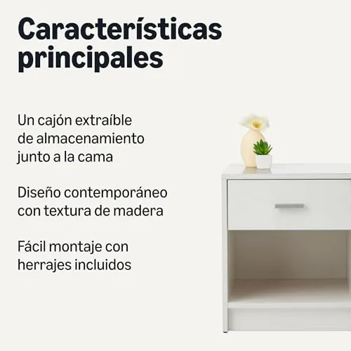 Amazon Basics Amazon Basics, mesita de noche blanco de melamina sobre madera con certificación fsc — imagen 3 de 5