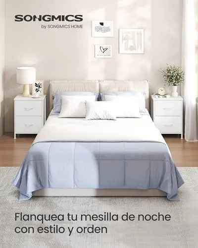 SONGMICS BELLAH blanca, mesita de noche blanco nube y blanco nieve de marco de acero con encimera de aglomerado y cajones de tela — imagen 3 de 6