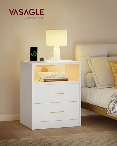 VASAGLE CUSTOS (pack 2), mesita de noche blanco nube de mdf y aglomerado con patas de madera — imagen 3 de 6