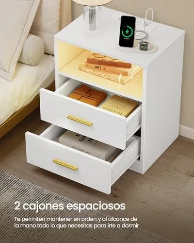 VASAGLE CUSTOS (pack 2), mesita de noche blanco nube de mdf y aglomerado con patas de madera — imagen 6 de 6