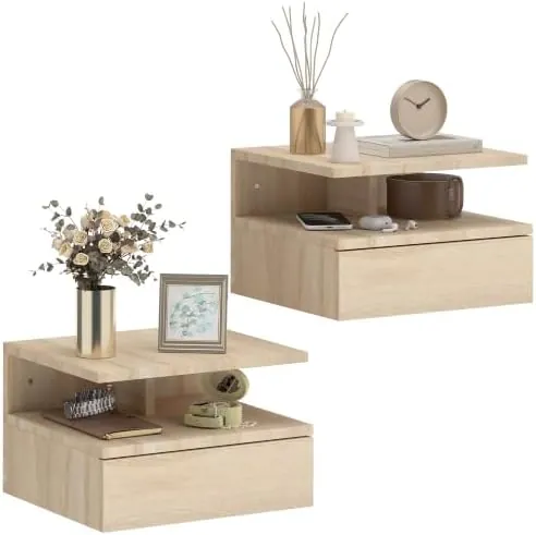 HOMCOM flotantes roble, mesita de noche roble de melamina de madera de 15 mm