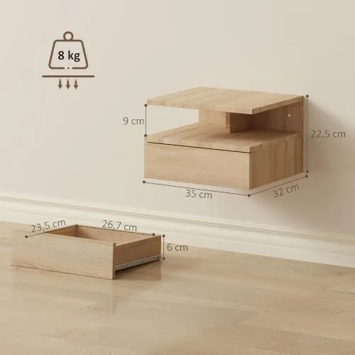 HOMCOM flotantes roble, mesita de noche roble de melamina de madera de 15 mm — imagen 3 de 6
