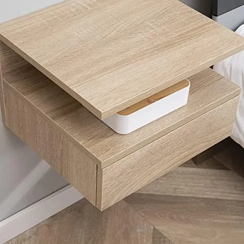 HOMCOM flotantes roble, mesita de noche roble de melamina de madera de 15 mm — imagen 6 de 6