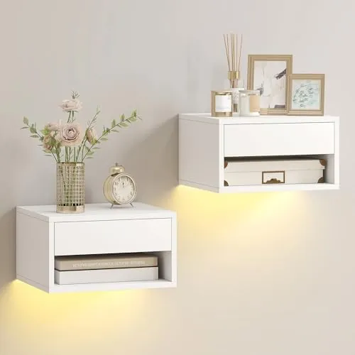 HOMCOM flotantes LED, mesita de noche blanco de melamina