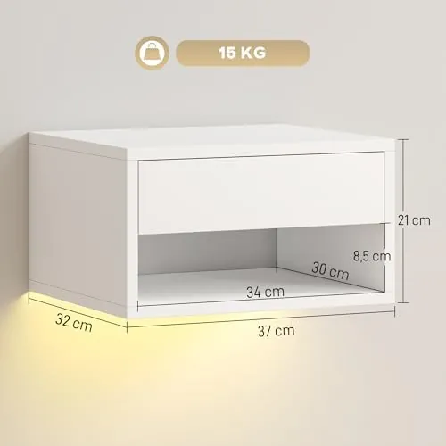 HOMCOM flotantes LED, mesita de noche blanco de melamina — imagen 2 de 6