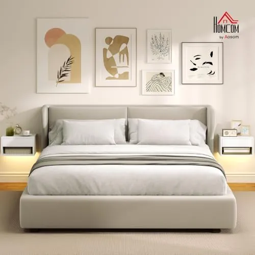 HOMCOM flotantes LED, mesita de noche blanco de melamina — imagen 3 de 6