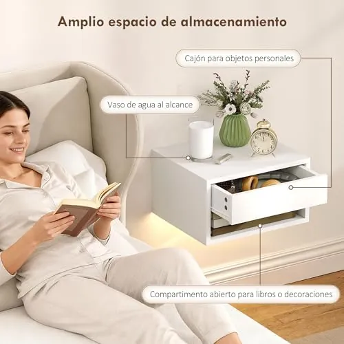 HOMCOM flotantes LED, mesita de noche blanco de melamina — imagen 5 de 6