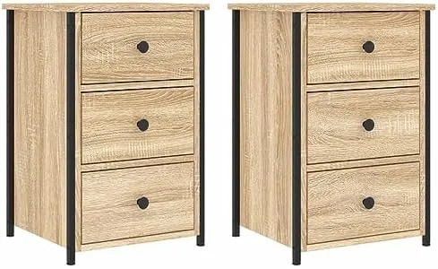 vidaXL industrial, mesita de noche roble sonoma de estructura de hierro con madera de ingeniería resistente a la humedad