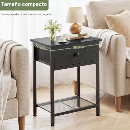 AMHANCIBLE industrial, mesita de noche negro de marco de acero reforzado con tirantes de tubo cuadrado y tablero de madera de ingeniería — imagen 4 de 6