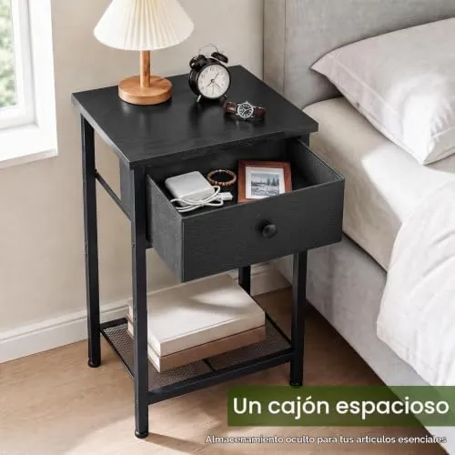 AMHANCIBLE industrial, mesita de noche negro de marco de acero reforzado con tirantes de tubo cuadrado y tablero de madera de ingeniería — imagen 5 de 6