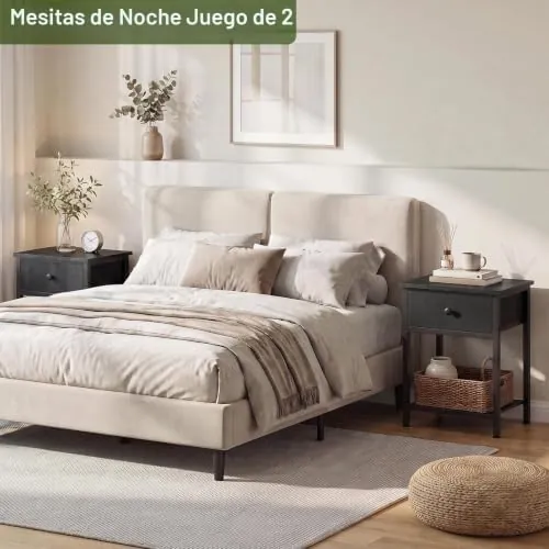 AMHANCIBLE industrial, mesita de noche negro de marco de acero reforzado con tirantes de tubo cuadrado y tablero de madera de ingeniería — imagen 6 de 6