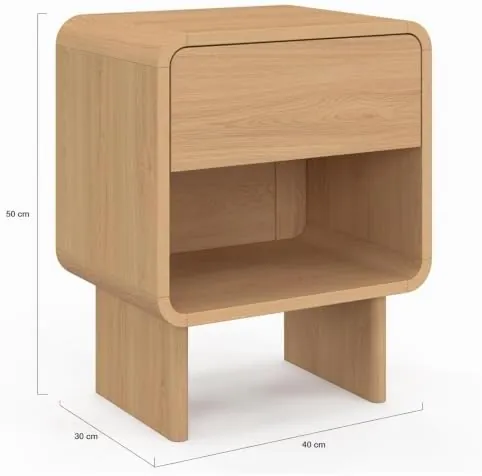 IDMarket Capucine, mesita de noche haya de madera de ingeniería con acabado haya — imagen 3 de 6