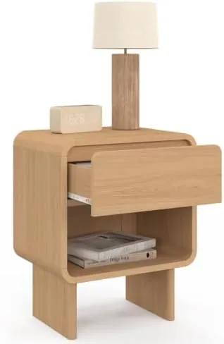IDMarket Capucine, mesita de noche haya de madera de ingeniería con acabado haya — imagen 5 de 6