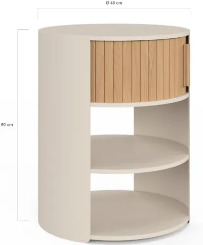 IDMarket Tono redondas, mesita de noche beige y madera de estructura de metal con tablero de mdf — imagen 3 de 6