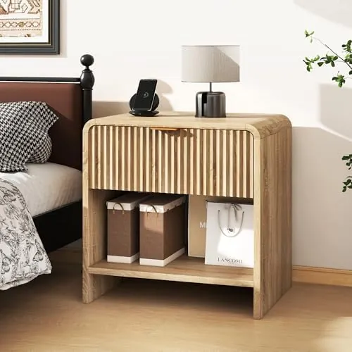 GUVIBAYB listones, mesita de noche color madera de tablero de madera ecológico de grado p2 de 15 mm con recubrimiento termoformado