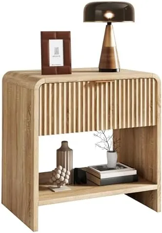 GUVIBAYB listones, mesita de noche color madera de tablero de madera ecológico de grado p2 de 15 mm con recubrimiento termoformado — imagen 3 de 6