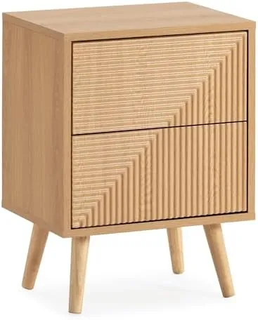 HOMN LIVING Telmo, mesita de noche roble de melamina de 15 mm en color roble