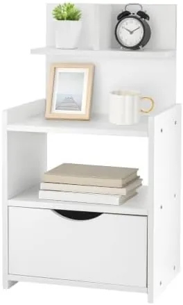KingSaid estrecha, mesita de noche blanco de mdf con acabado blanco satinado