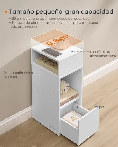 SONGMICS HOME SONGMICS KADIN, mesita de noche blanco nieve de aglomerado de alta calidad con sobre de contrachapado — imagen 5 de 6