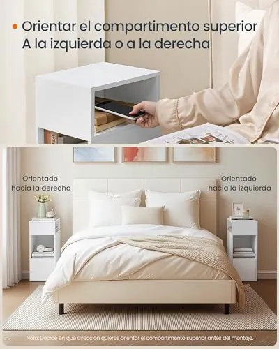 SONGMICS HOME SONGMICS KADIN, mesita de noche blanco nieve de aglomerado de alta calidad con sobre de contrachapado — imagen 6 de 6