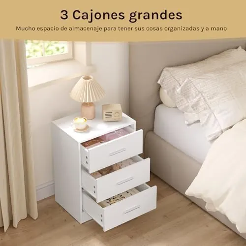 WOLTU 3 cajones (pack 2), mesita de noche blanco de aglomerado y mdf de clase e1 con sobre de melamina — imagen 6 de 6