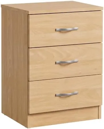 Home Discount 3 cajones, mesita de noche pino de madera de pino con herrajes metálicos