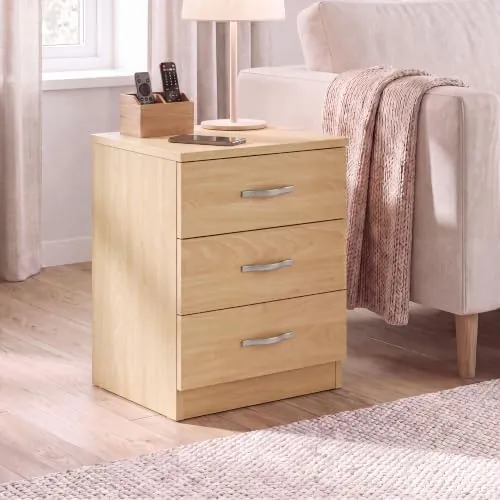 Home Discount 3 cajones, mesita de noche pino de madera de pino con herrajes metálicos — imagen 2 de 6