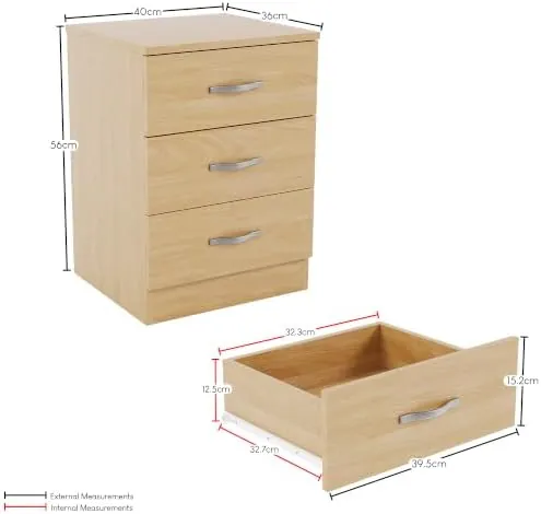 Home Discount 3 cajones, mesita de noche pino de madera de pino con herrajes metálicos — imagen 3 de 6