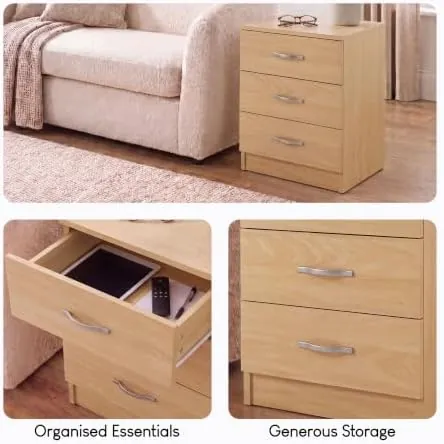 Home Discount 3 cajones, mesita de noche pino de madera de pino con herrajes metálicos — imagen 4 de 6