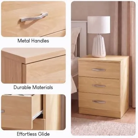 Home Discount 3 cajones, mesita de noche pino de madera de pino con herrajes metálicos — imagen 5 de 6