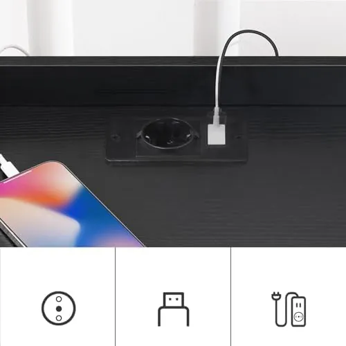 HOOBRO LED y carga, mesita de noche negro de estructura de hierro con mdf y aglomerado — imagen 4 de 6