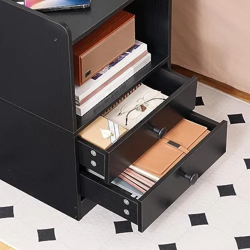 HOOBRO LED y carga, mesita de noche negro de estructura de hierro con mdf y aglomerado — imagen 6 de 6