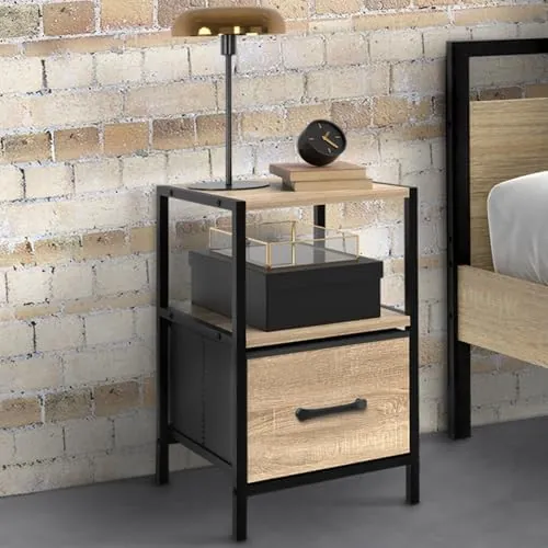 IDMarket Utah (pack 2), mesita de noche negro de tablero de partículas efecto madera con estructura de metal — imagen 2 de 5