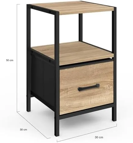 IDMarket Utah (pack 2), mesita de noche negro de tablero de partículas efecto madera con estructura de metal — imagen 3 de 5