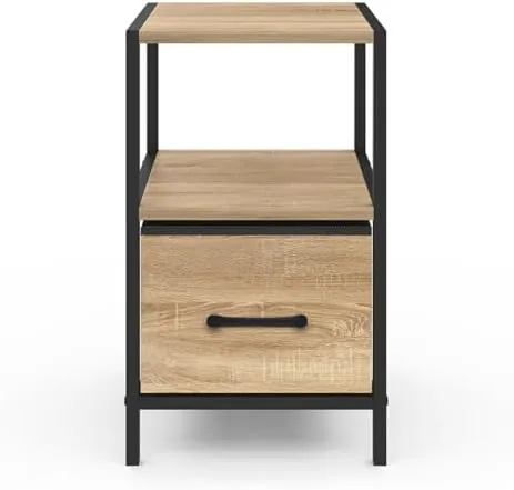 IDMarket Utah (pack 2), mesita de noche negro de tablero de partículas efecto madera con estructura de metal — imagen 4 de 5