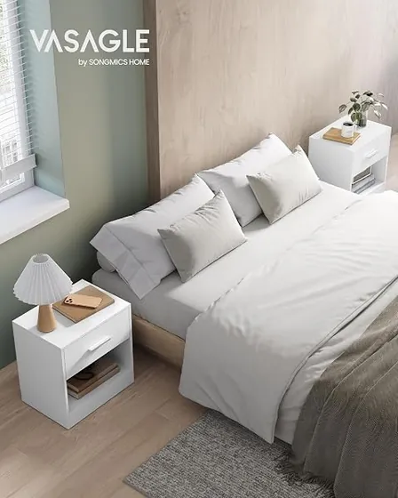 VASAGLE CUSTOS baja (pack 2), mesita de noche blanco clásico de tablero de aglomerado con acabado lacado — imagen 3 de 6