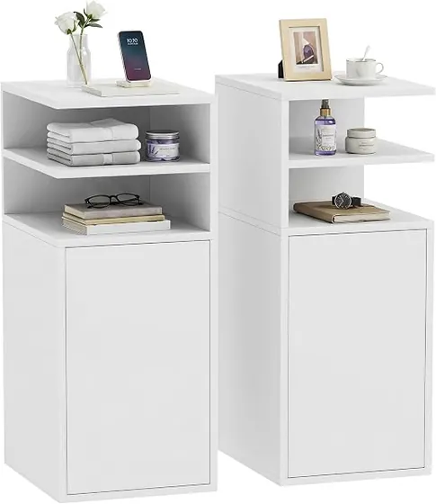 HOMCOM estrecha (pack 2), mesita de noche blanco de melamina sobre tablero de madera