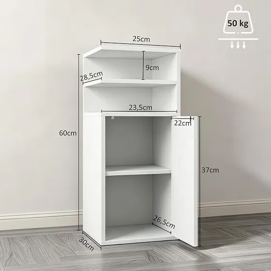 HOMCOM estrecha (pack 2), mesita de noche blanco de melamina sobre tablero de madera — imagen 3 de 6