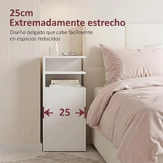 HOMCOM estrecha (pack 2), mesita de noche blanco de melamina sobre tablero de madera — imagen 4 de 6