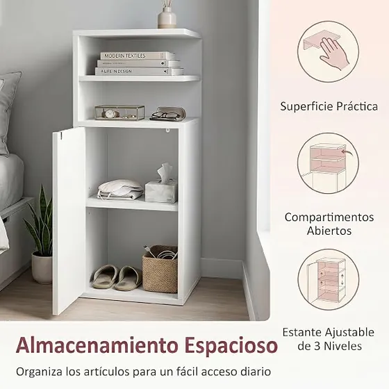 HOMCOM estrecha (pack 2), mesita de noche blanco de melamina sobre tablero de madera — imagen 5 de 6