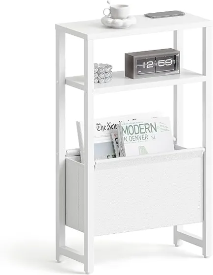 IRCPEN estrecha 18 cm, mesita de noche blanco de tablero sobre estructura metálica